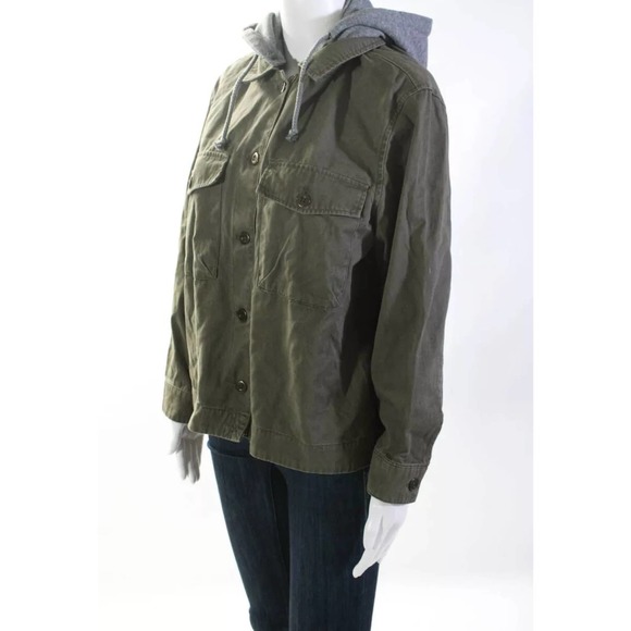 Debby Collection Hooded Button  Utility Jacket - Picture 2 of 5